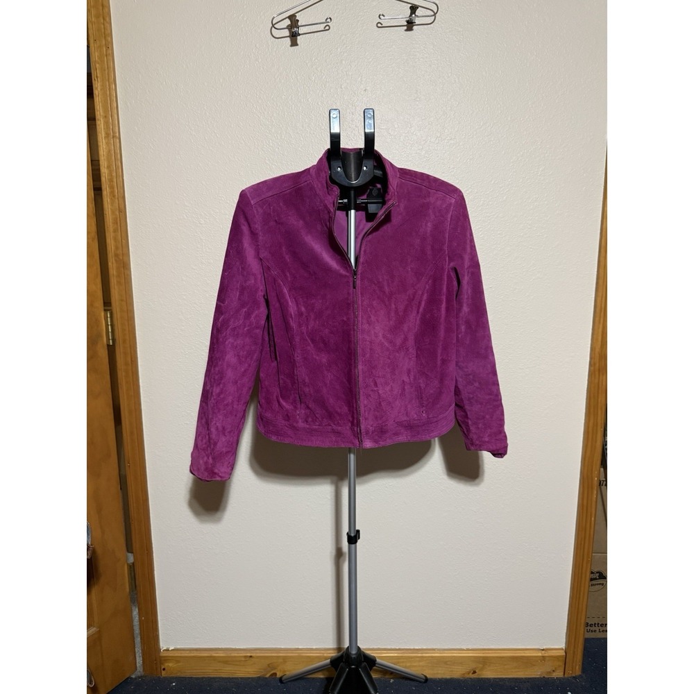 Valerie Stevens 100% Leather Jacket Magenta Pink Zip Front Women's XL